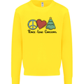 Peace Love Christmas Xmas Kids Sweatshirt Jumper Yellow