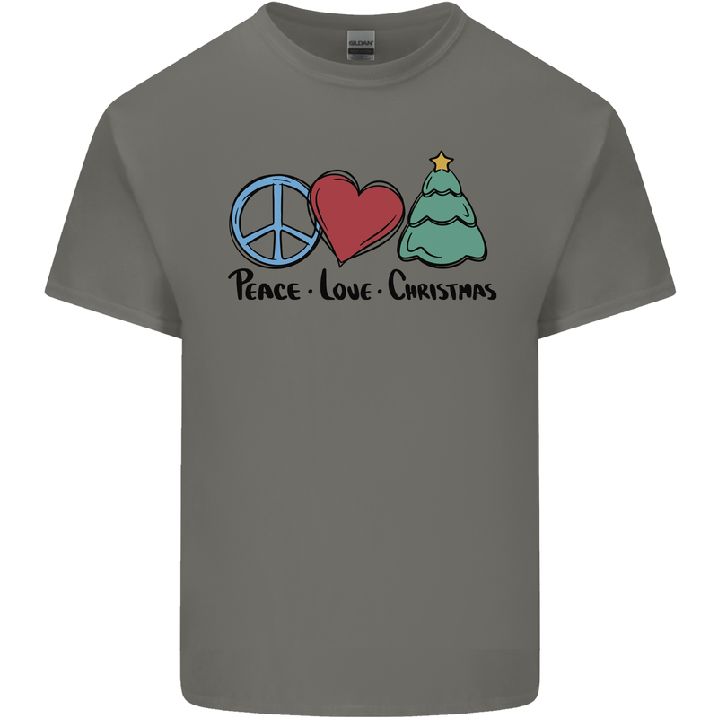 Peace Love Christmas Xmas Mens Cotton T-Shirt Tee Top Charcoal