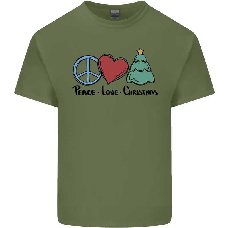 Peace Love Christmas Xmas Mens Cotton T-Shirt Tee Top Military Green