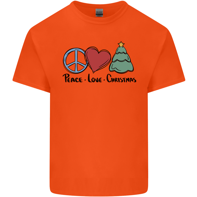 Peace Love Christmas Xmas Mens Cotton T-Shirt Tee Top Orange