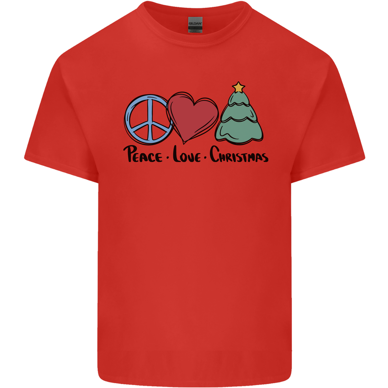 Peace Love Christmas Xmas Mens Cotton T-Shirt Tee Top Red