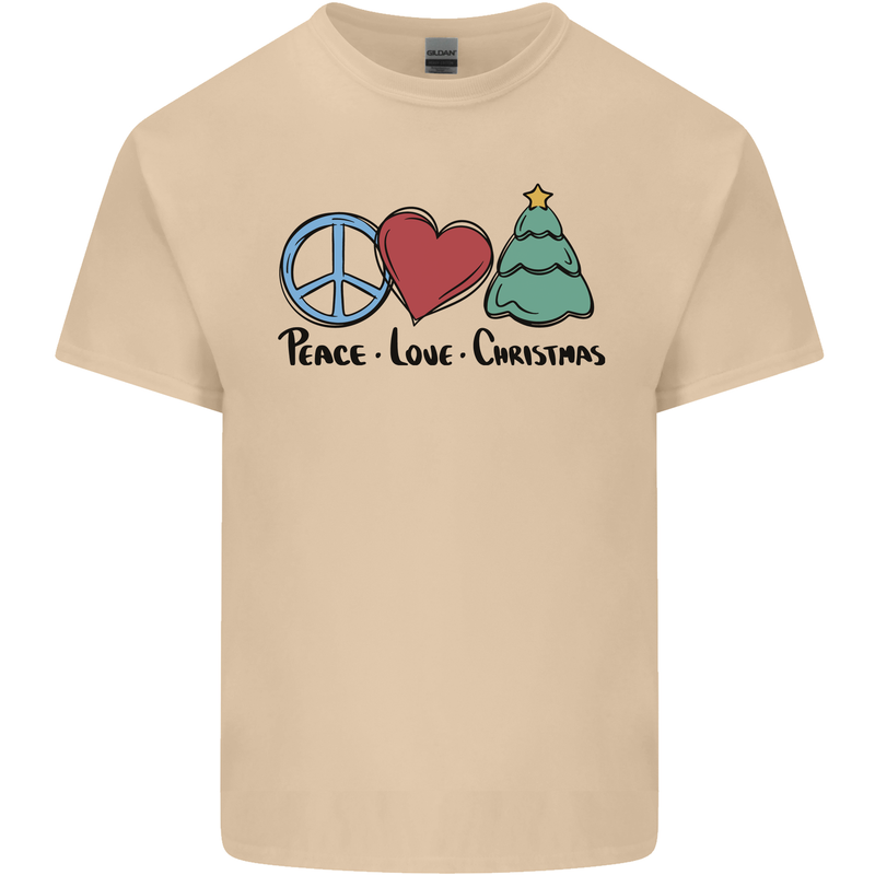 Peace Love Christmas Xmas Mens Cotton T-Shirt Tee Top Sand