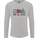 Peace Love Christmas Xmas Mens Long Sleeve T-Shirt Sports Grey