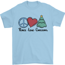 Peace Love Christmas Xmas Mens T-Shirt 100% Cotton Light Blue
