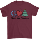Peace Love Christmas Xmas Mens T-Shirt 100% Cotton Maroon