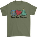 Peace Love Christmas Xmas Mens T-Shirt 100% Cotton Military Green