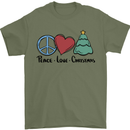 Peace Love Christmas Xmas Mens T-Shirt 100% Cotton Military Green