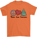 Peace Love Christmas Xmas Mens T-Shirt 100% Cotton Orange