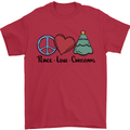 Peace Love Christmas Xmas Mens T-Shirt 100% Cotton Red
