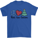 Peace Love Christmas Xmas Mens T-Shirt 100% Cotton Royal Blue