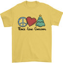 Peace Love Christmas Xmas Mens T-Shirt 100% Cotton Yellow