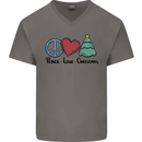 Peace Love Christmas Xmas Mens V-Neck Cotton T-Shirt Charcoal