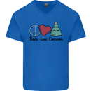 Peace Love Christmas Xmas Mens V-Neck Cotton T-Shirt Royal Blue