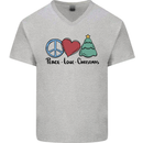 Peace Love Christmas Xmas Mens V-Neck Cotton T-Shirt Sports Grey