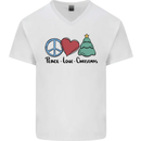 Peace Love Christmas Xmas Mens V-Neck Cotton T-Shirt White