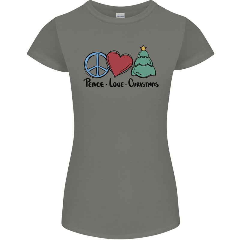 Peace Love Christmas Xmas Womens Petite Cut T-Shirt Charcoal