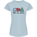 Peace Love Christmas Xmas Womens Petite Cut T-Shirt Light Blue