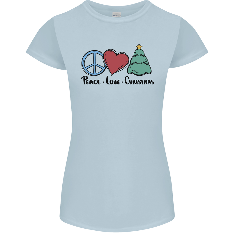 Peace Love Christmas Xmas Womens Petite Cut T-Shirt Light Blue