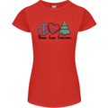 Peace Love Christmas Xmas Womens Petite Cut T-Shirt Red