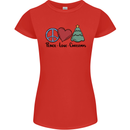 Peace Love Christmas Xmas Womens Petite Cut T-Shirt Red