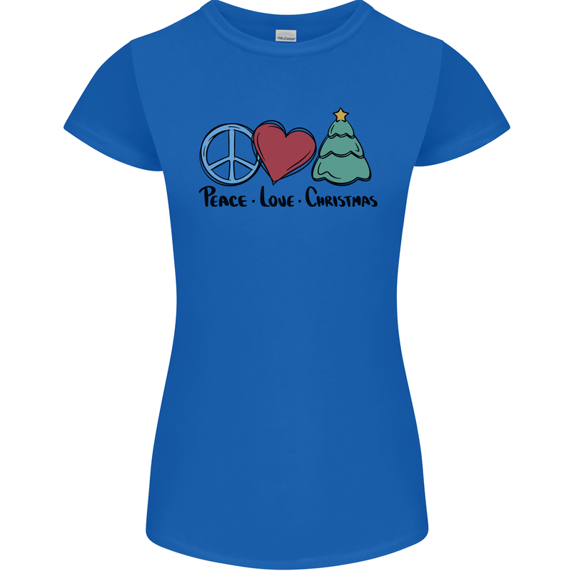 Peace Love Christmas Xmas Womens Petite Cut T-Shirt Royal Blue