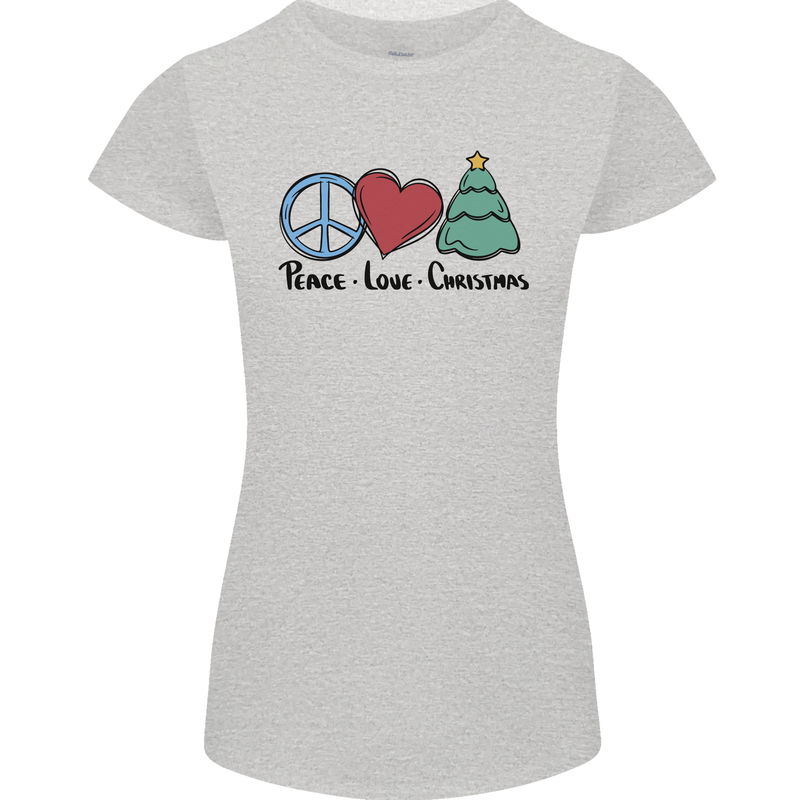 Peace Love Christmas Xmas Womens Petite Cut T-Shirt Sports Grey