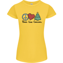 Peace Love Christmas Xmas Womens Petite Cut T-Shirt Yellow