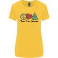 Peace Love Christmas Xmas Womens Wider Cut T-Shirt Yellow