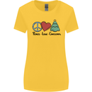 Peace Love Christmas Xmas Womens Wider Cut T-Shirt Yellow