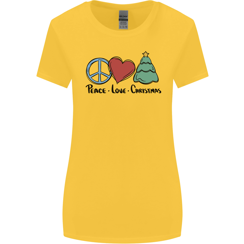 Peace Love Christmas Xmas Womens Wider Cut T-Shirt Yellow