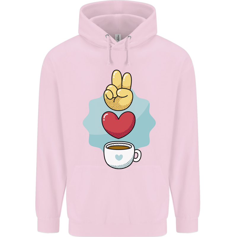 Peace Love Coffee Childrens Kids Hoodie Light Pink