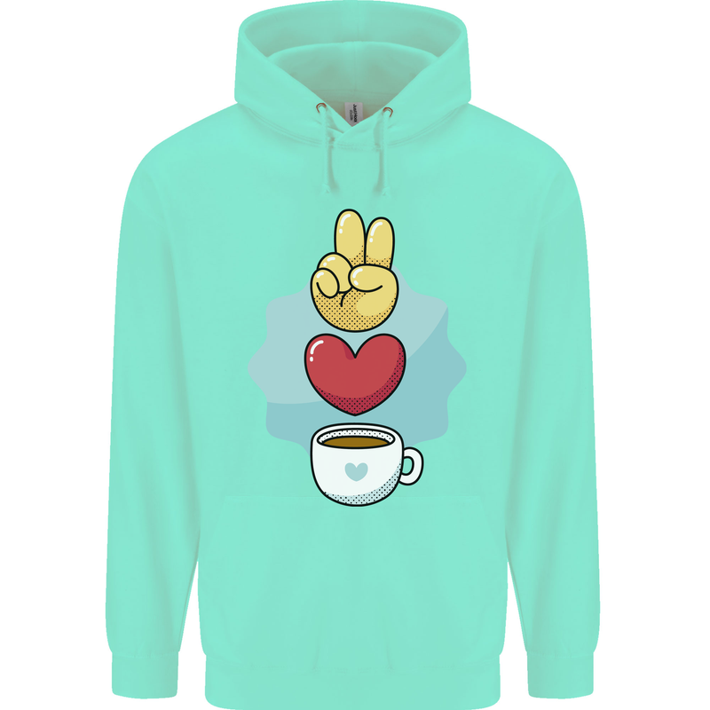 Peace Love Coffee Childrens Kids Hoodie Peppermint