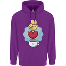 Peace Love Coffee Childrens Kids Hoodie Purple