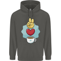 Peace Love Coffee Childrens Kids Hoodie Storm Grey