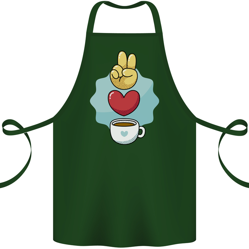 Peace Love Coffee Cotton Apron 100% Organic Forest Green