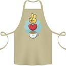 Peace Love Coffee Cotton Apron 100% Organic Khaki