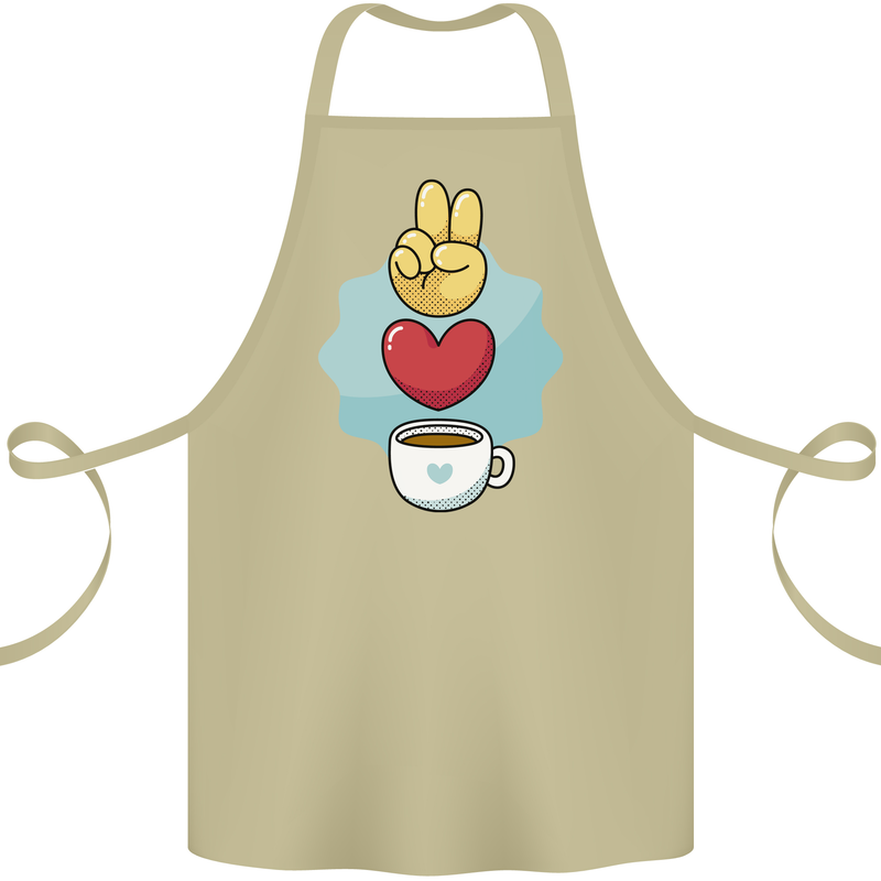 Peace Love Coffee Cotton Apron 100% Organic Khaki