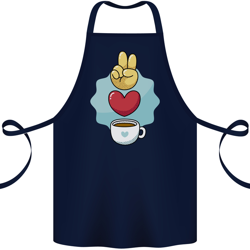 Peace Love Coffee Cotton Apron 100% Organic Navy Blue