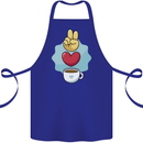 Peace Love Coffee Cotton Apron 100% Organic Royal Blue