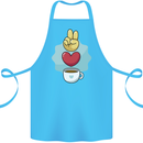 Peace Love Coffee Cotton Apron 100% Organic Turquoise