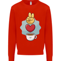 Peace Love Coffee Kids Sweatshirt Jumper Bright Red