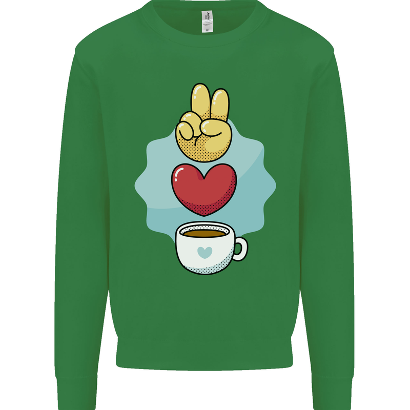 Peace Love Coffee Kids Sweatshirt Jumper Irish Green