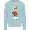 Peace Love Coffee Kids Sweatshirt Jumper Light Blue