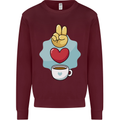 Peace Love Coffee Kids Sweatshirt Jumper Maroon