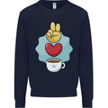 Peace Love Coffee Kids Sweatshirt Jumper Navy Blue