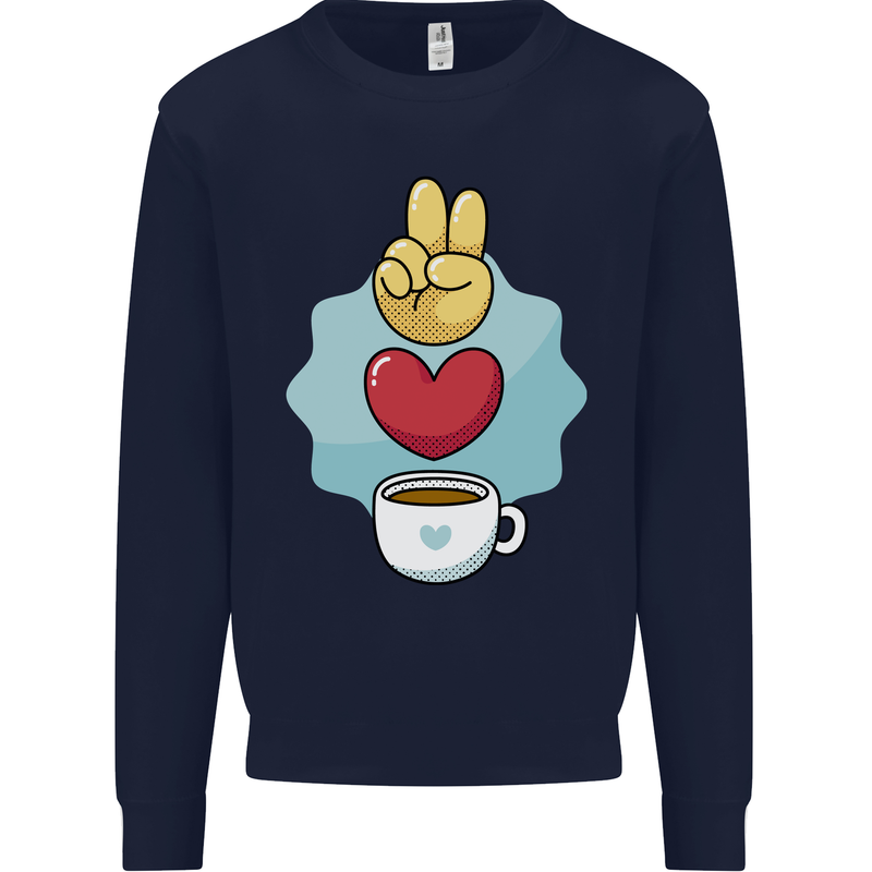 Peace Love Coffee Kids Sweatshirt Jumper Navy Blue