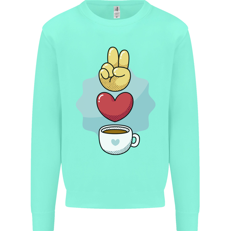 Peace Love Coffee Kids Sweatshirt Jumper Peppermint