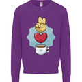 Peace Love Coffee Kids Sweatshirt Jumper Purple