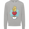 Peace Love Coffee Kids Sweatshirt Jumper Sports Grey