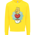 Peace Love Coffee Kids Sweatshirt Jumper Yellow